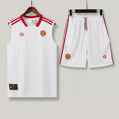 MANCHETER UNITED KIT ALLENAMENTO Retrò Bianco Rosso maglia e pantaloncino