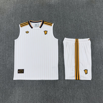 MANCHETER UNITED KIT ALLENAMENTO Retrò Bianco Giallo maglia e pantaloncino
