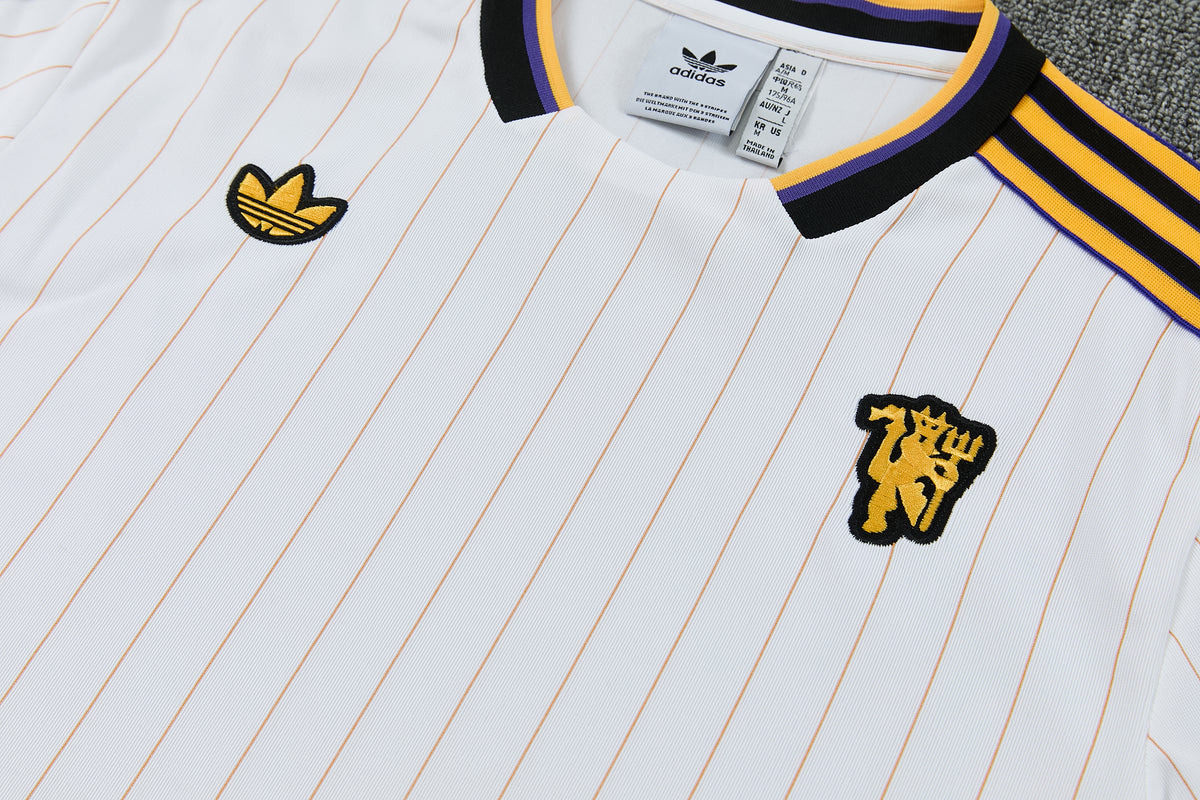 MANCHETER UNITED KIT ALLENAMENTO Retrò Bianco Giallo maglia e pantaloncino