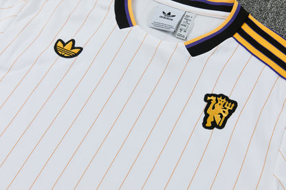 MANCHETER UNITED KIT ALLENAMENTO Retrò Bianco Giallo maglia e pantaloncino