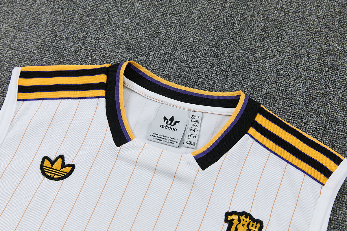 MANCHETER UNITED KIT ALLENAMENTO Retrò Bianco Giallo maglia e pantaloncino