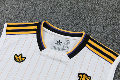 MANCHETER UNITED KIT ALLENAMENTO Retrò Bianco Giallo maglia e pantaloncino