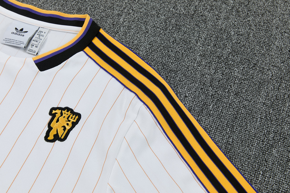 MANCHETER UNITED KIT ALLENAMENTO Retrò Bianco Giallo maglia e pantaloncino