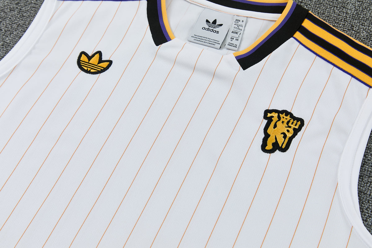 MANCHETER UNITED KIT ALLENAMENTO Retrò Bianco Giallo maglia e pantaloncino