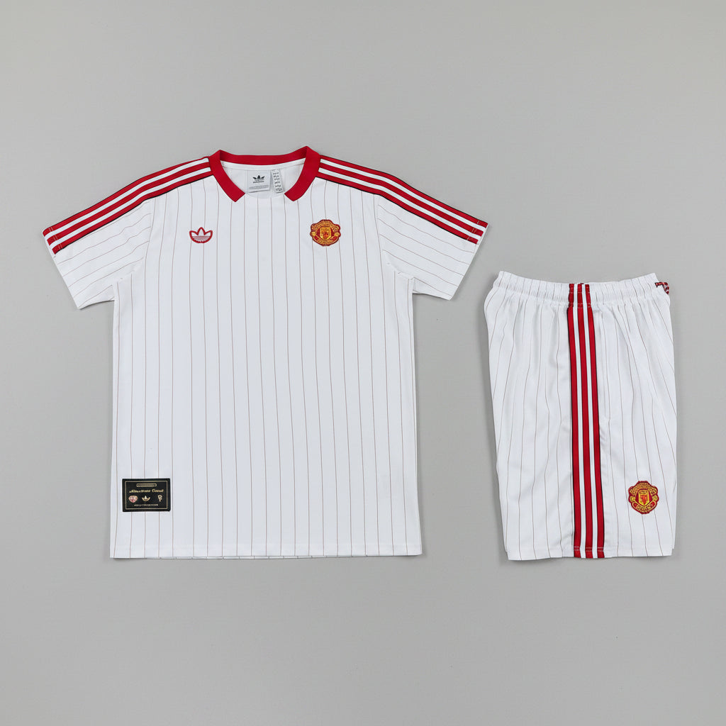 MANCHETER UNITED KIT ALLENAMENTO Retrò Bianco Rosso maglia e pantaloncino