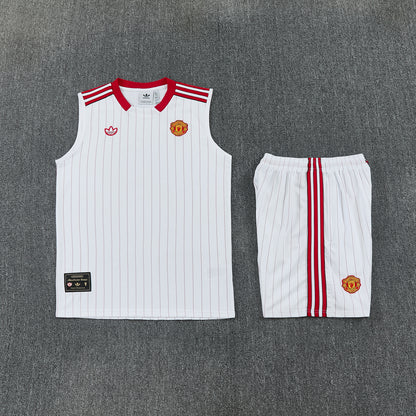 MANCHETER UNITED KIT ALLENAMENTO Retrò Bianco Rosso maglia e pantaloncino