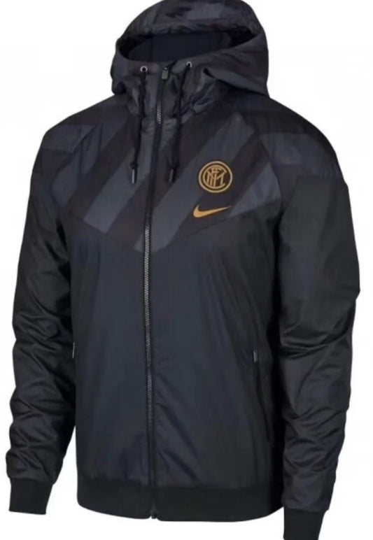 INTER GIACCA TRENCH TUTA Total BLack Windbreaker CON CAPPUCCIO Nero