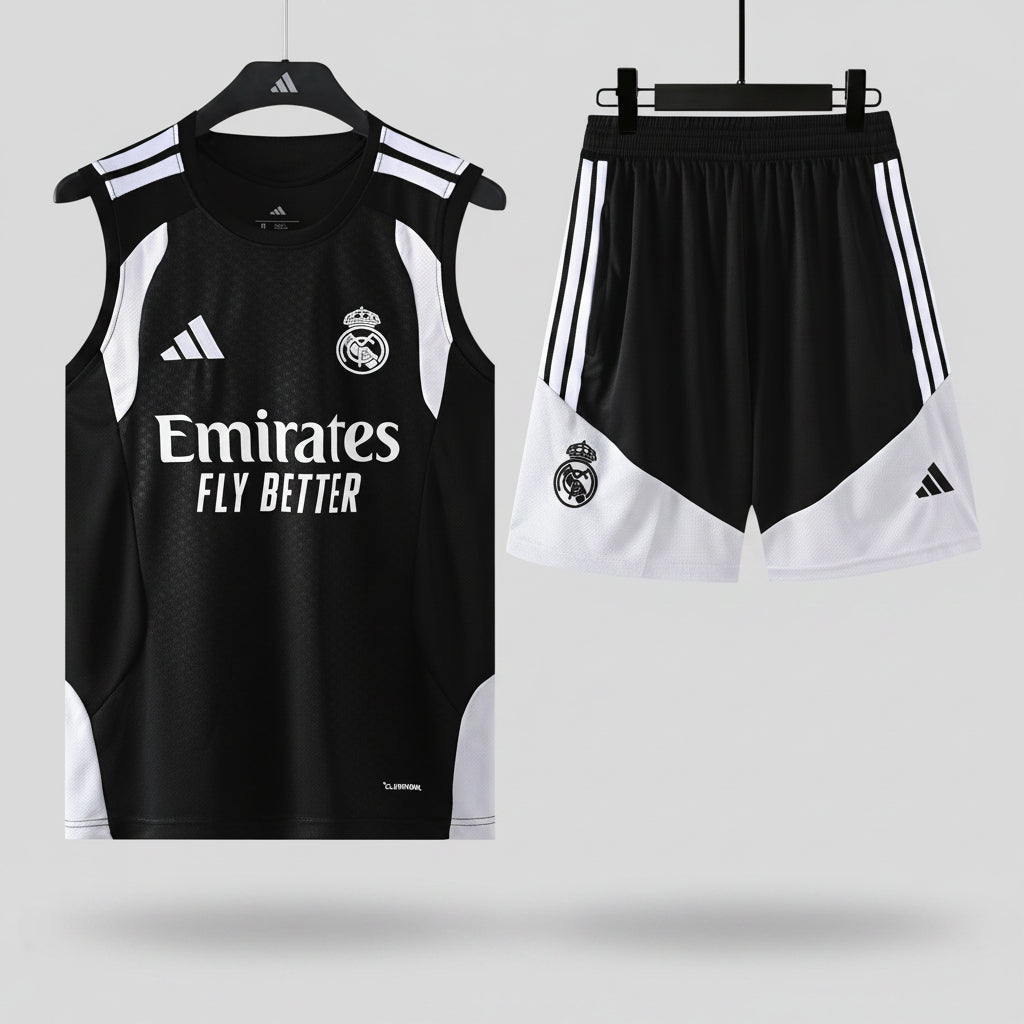 REAL MADRID KIT ALLENAMENTO Nero Bianco maglia e pantaloncino