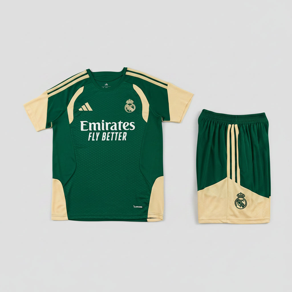 REAL MADRID KIT ALLENAMENTO Verde Beige maglia e pantaloncino
